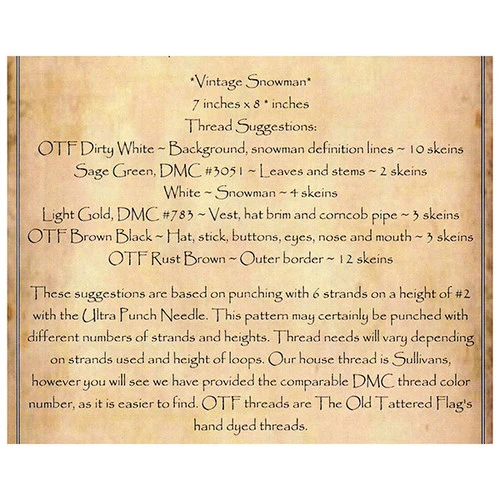 Punch Needle Pattern - Vintage Snowman Punch Needle Pattern - Vintage Snowman -Sewing Textile Store OTF PAT 010b 88265.1589471031